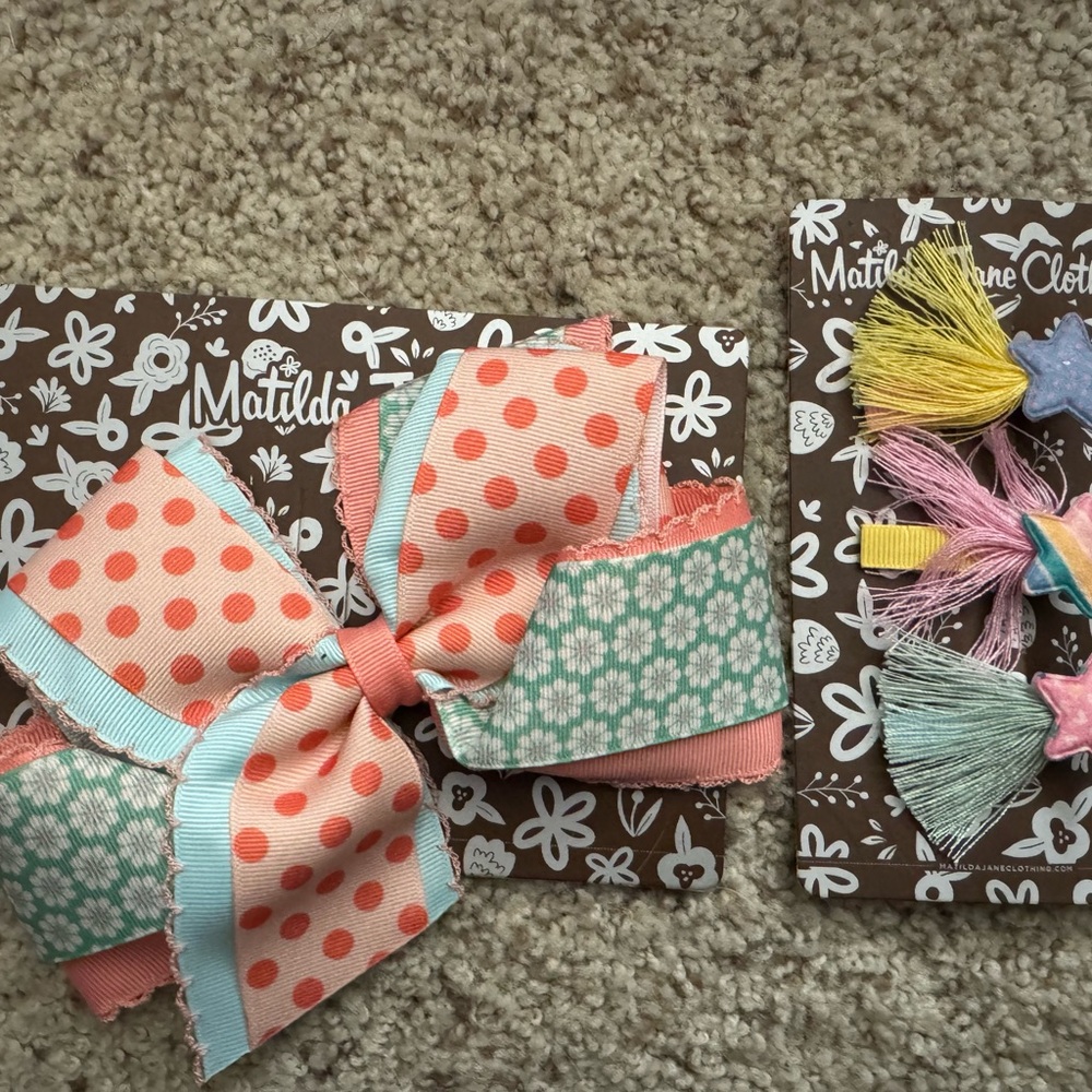 NWT girls Matilda Jane Polka Dot and Floral Hair Bow Set